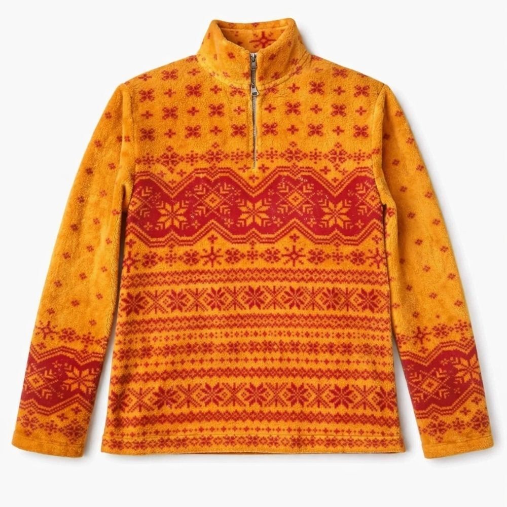 Vintage Talbots Nordic Orange Pink Quarter Zip Pullover Fluffy Fleece Sweater